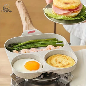 Frigideira Antiaderente 3 Furos Divisórias Fritar Ovo Carne Lanche Hambúrguer Multiuso Pedra De MaiFan Panela Antiaderen