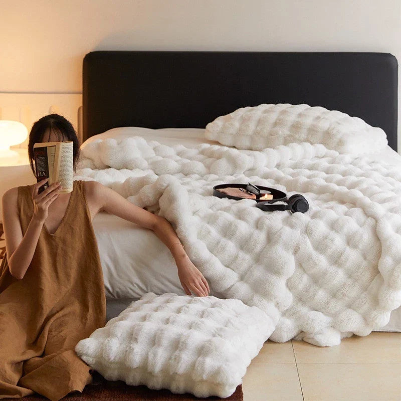 Cobertor De Pele De Luxo Com Inverno Espesso E Aconchegante Coelho Lança Sofá Cobertura De Cama Colcha