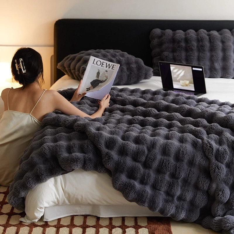 Cobertor De Pele De Luxo Com Inverno Espesso E Aconchegante Coelho Lança Sofá Cobertura De Cama Colcha