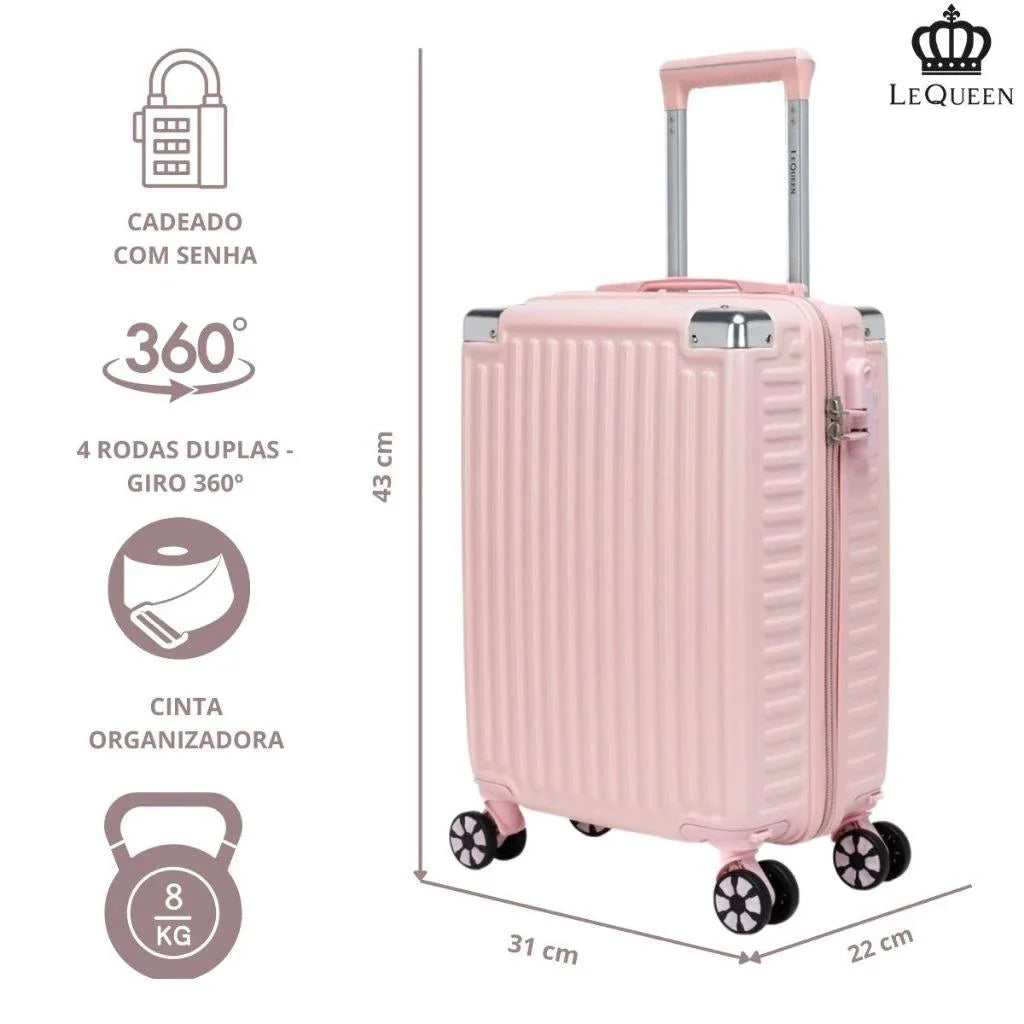Mala de Bordo ABS 29L Lequeen Rosé com Cadeado Integrado