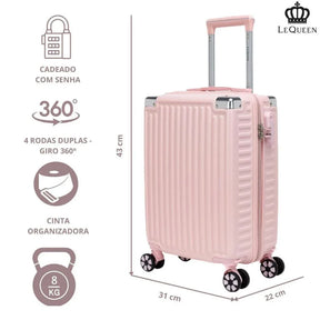 Mala de Bordo ABS 29L Lequeen Rosé com Cadeado Integrado