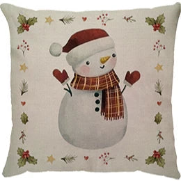 Capa de Almofada Natalina Decoração de Natal Festa Enfeite Papai Noel Renas Boneco de Neve Linho Estampado 43x43cm
