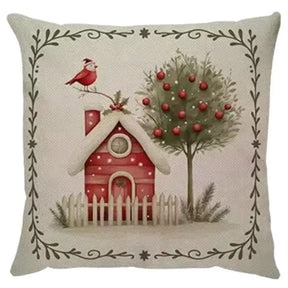 Capa de Almofada Natalina Decoração de Natal Festa Enfeite Papai Noel Renas Boneco de Neve Linho Estampado 43x43cm