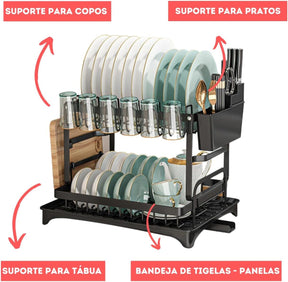 Escorredor de Louça Inox com Porta Pratos Talheres Copos Modular Master (Preto)