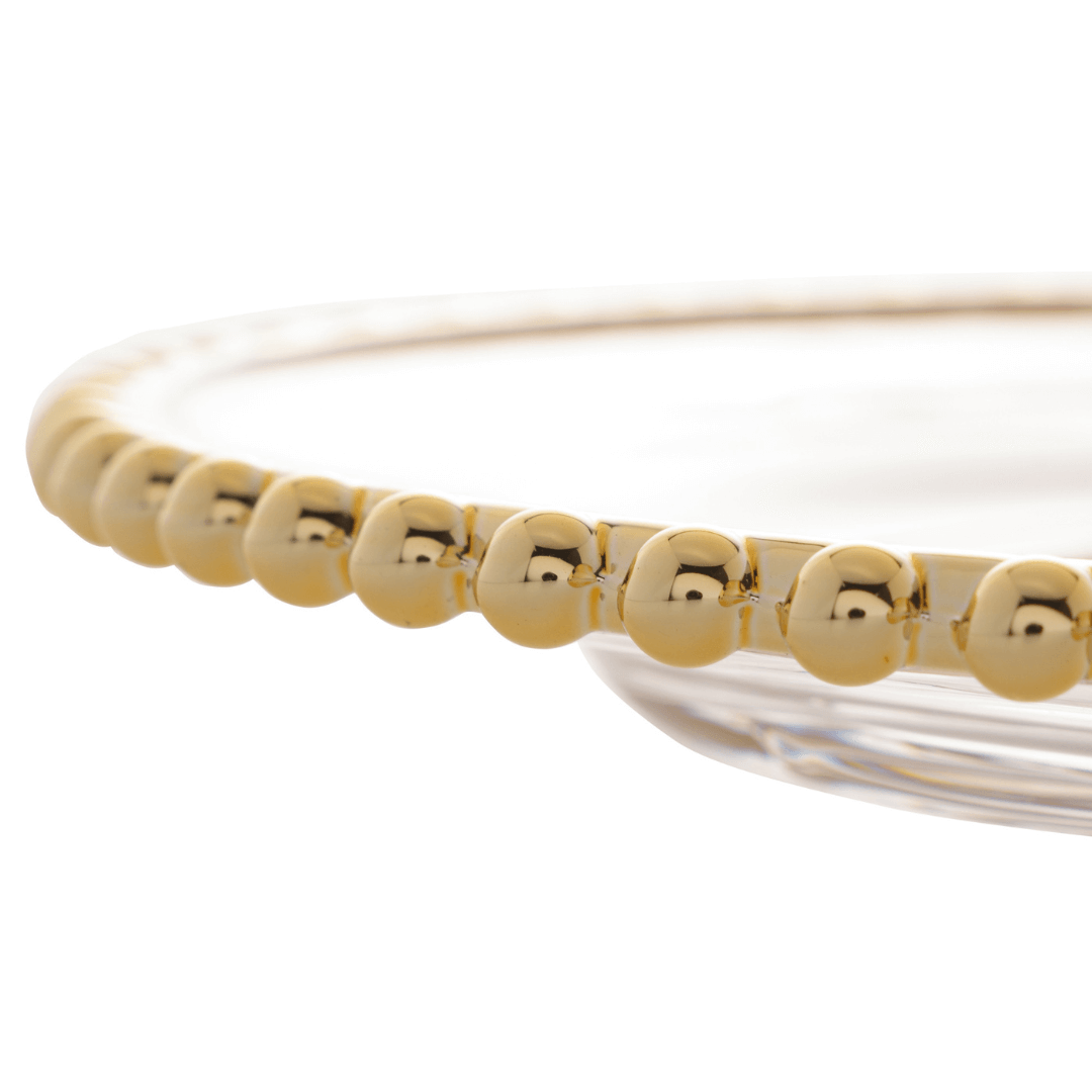 Prato Sobremesa Cristal com Borda Bolinha Dourada Pearl - 20 cm