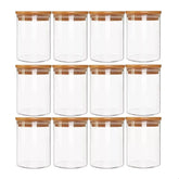 Kit De 12 Potes Herméticos Vidro Tampa Bambu 110ml