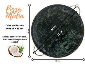 Forma de Pedra Sabão para pizza 32 cm alças de cobre curada